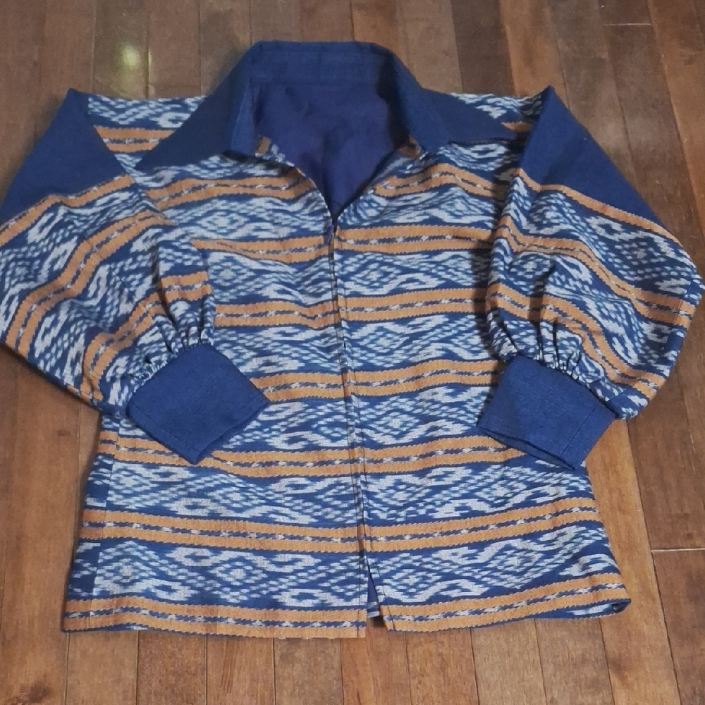 Blue and Brown Geometric Blazer with Relaxed Fit